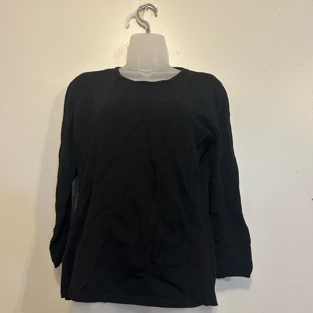 Tribal Black Crew Neck Sweater Shoulder and Side Detail 3/4 Sleeve Size L - Picture 3 of 10